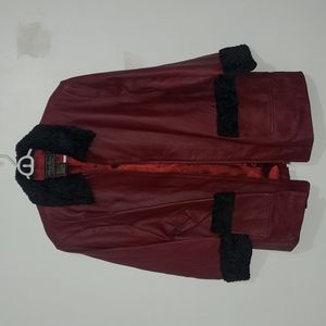 Size 1X Women's Terry Lewis Red and Black Leather Coat